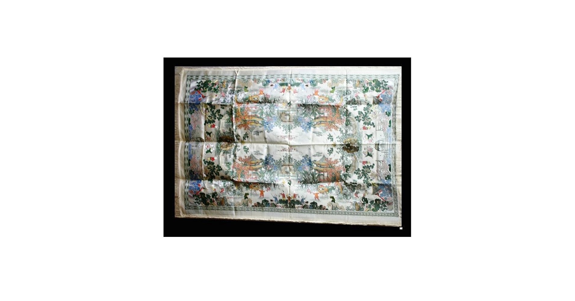 絹　刺繍　水色　幅60cm×4m 帯？タペストリー？テーブルクロス？ Amazon.co.jp: 中国織綿 テーブルクロス シルク 錦花 絹 中国